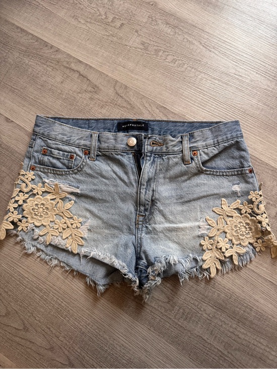 Aeropostale Pants - Aeropostale Faded Blue Denim Shorts with Cream Floral Lace
